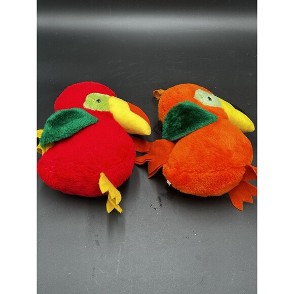 VTG 2 Plush Parrot Stuffed Animal Colorful Bird Toucan Green Red Orange Taiwan - Picture 4 of 6